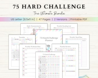 75 Hard Challenge Printable | 75 Day Hard Challenge Template | Workout Plan | 75 Challenge Bundle | Hard Challenge | 75 Day Challenge | PDF