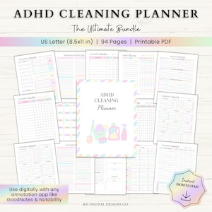ADHD Cleaning Checklist Bundle | Printable Weekly Monthly Cleaning Schedule | ADHD Cleaning Planner | Family Cleaning Planner Template | PDF