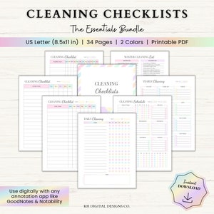 Cleaning Checklists Printable Bundle | House Cleaning Planner | Weekly Cleaning Schedule | ADHD Daily Cleaning | Cleaning Routine Tracker