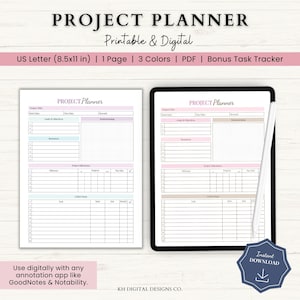 Project Planner Printable | Project Timeline Tracker | Productivity Planner | Project Breakdown Template | Work Planner | Project Organizer