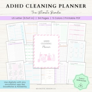 ADHD Cleaning Checklist Bundle | Printable Weekly Monthly Cleaning Schedule | ADHD Cleaning Planner | Family Cleaning Planner Template | PDF