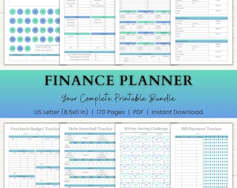 Finance Planner Printable | 2026 Budget Binder | Bill Calendar & Tracker | Undated Monthly Financial Planner | PDF | Blue Green