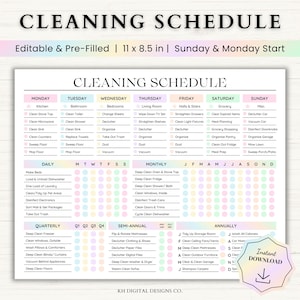 Editable Cleaning Schedule | Adult Chore Chart | Cleaning Planner | Adhd Cleaning Checklist | Cleaning Chart Template | Household Chore List