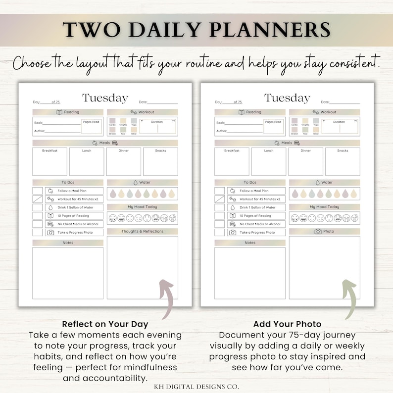 Tuesday Layout 75 Day Challenge Printable Bundle: Fitness & Workout Planner, ADHD ...