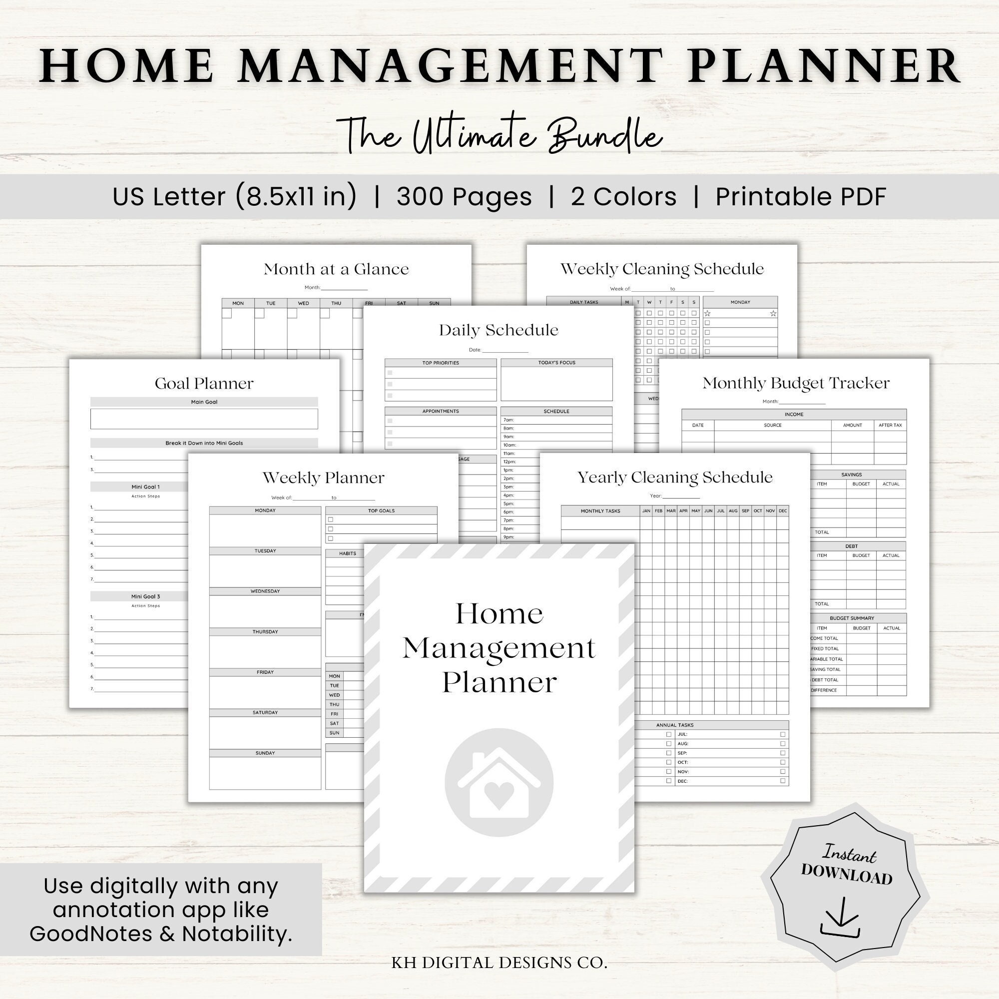 Home Management Binder Printable Cleaning Checklist Household Organizer ...