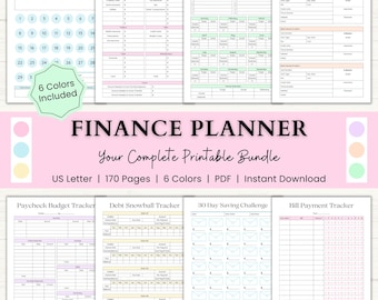 Finance Planner Printable | Adhd Budget Binder | Monthly Bill Tracker | Weekly Financial Planner | Debt Payoff Tracker | PDF | 6 Colors