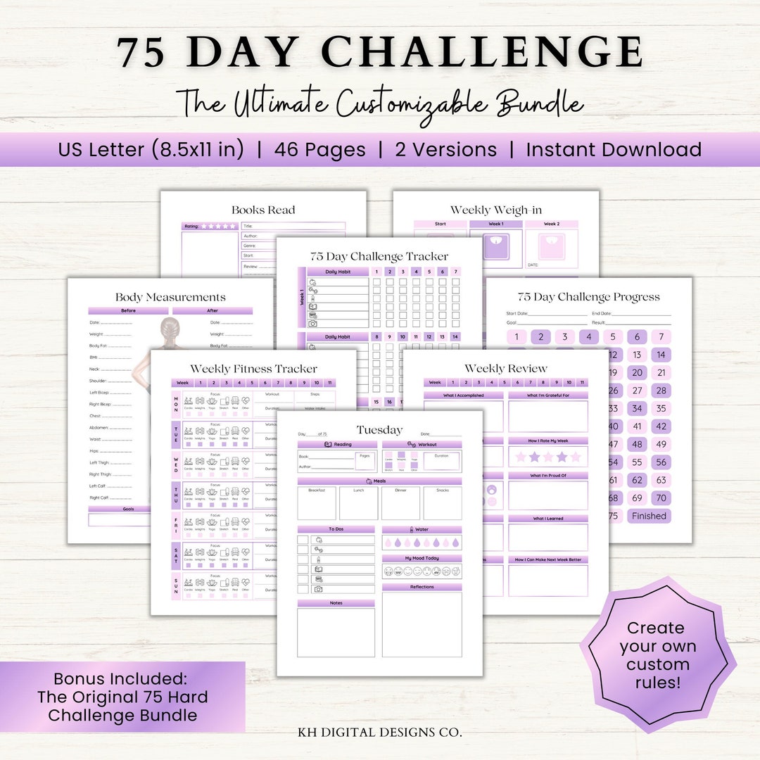 Editable 75 Day Challenge Template 75 Soft Challenge Printable 75 Day ...