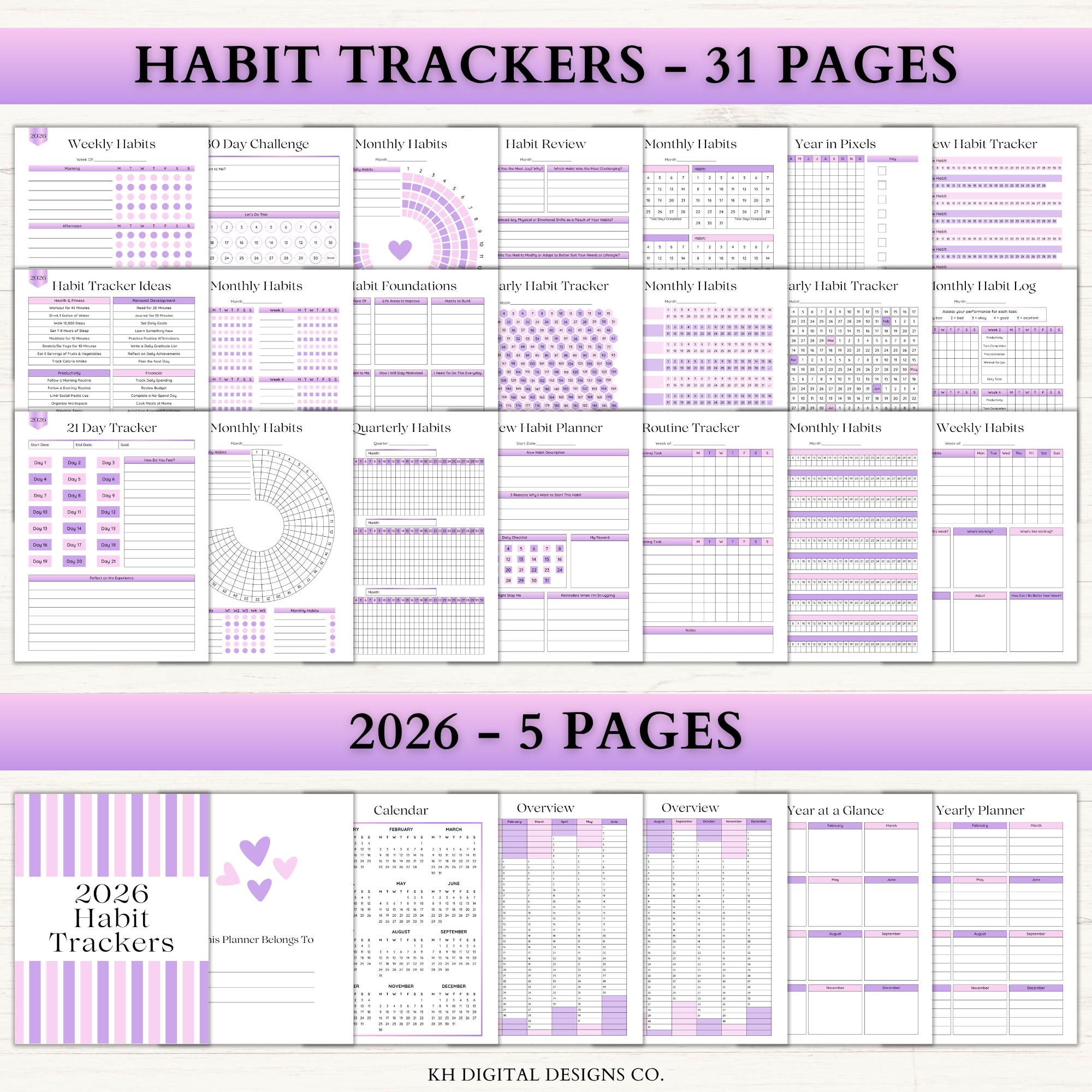 2026 Habit Tracker Printable Bundle: Weekly Task Tracker, Adhd Self ...