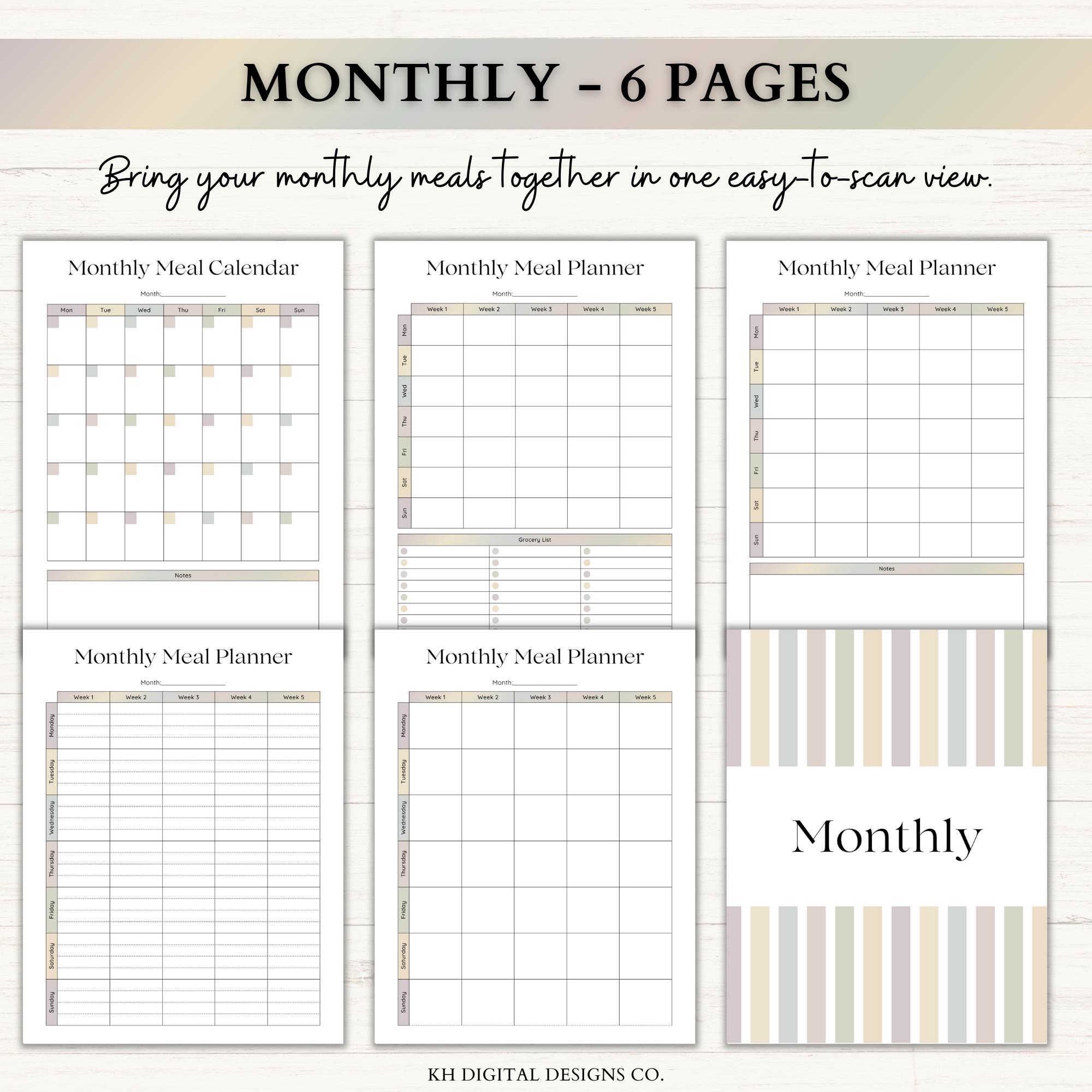 Meal Planner Printable Bundle | Weekly & Monthly Meal Prep Planning ...