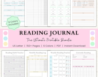 Reading Journal Printable | Reading Tracker, Book Reviews & Challenges | Book Log, TBR Lists, Library | PDF | 6 Colors