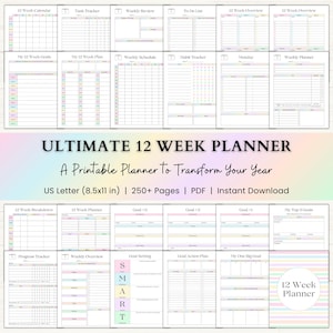 12 Week Planner Printable: Accomplish More in 12 Weeks Than Most Do in a Year (PDF) – Rainbow image 1