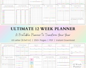 12 Week Planner Printable: Accomplish More in 12 Weeks Than Most Do in a Year (PDF) – Rainbow