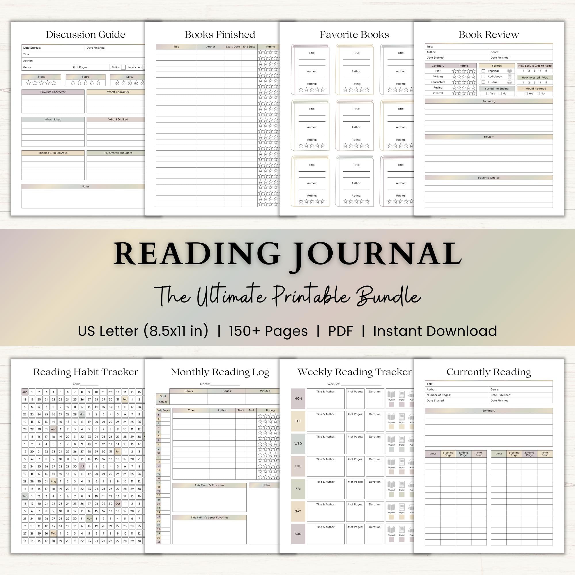 Reading Journal Printable | Book Tracker, Reading Log & Challenges ...