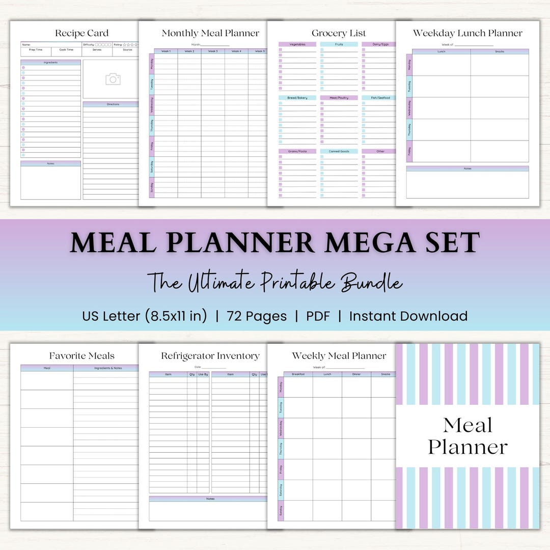 Meal Planner Printable Bundle | Weekly & Monthly Menu Planning ...