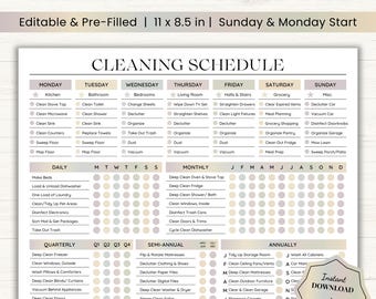 Editable Cleaning Schedule | Adult Chore Chart | Cleaning Planner | Adhd Cleaning Checklist | Cleaning Chart Template | Household Chore List