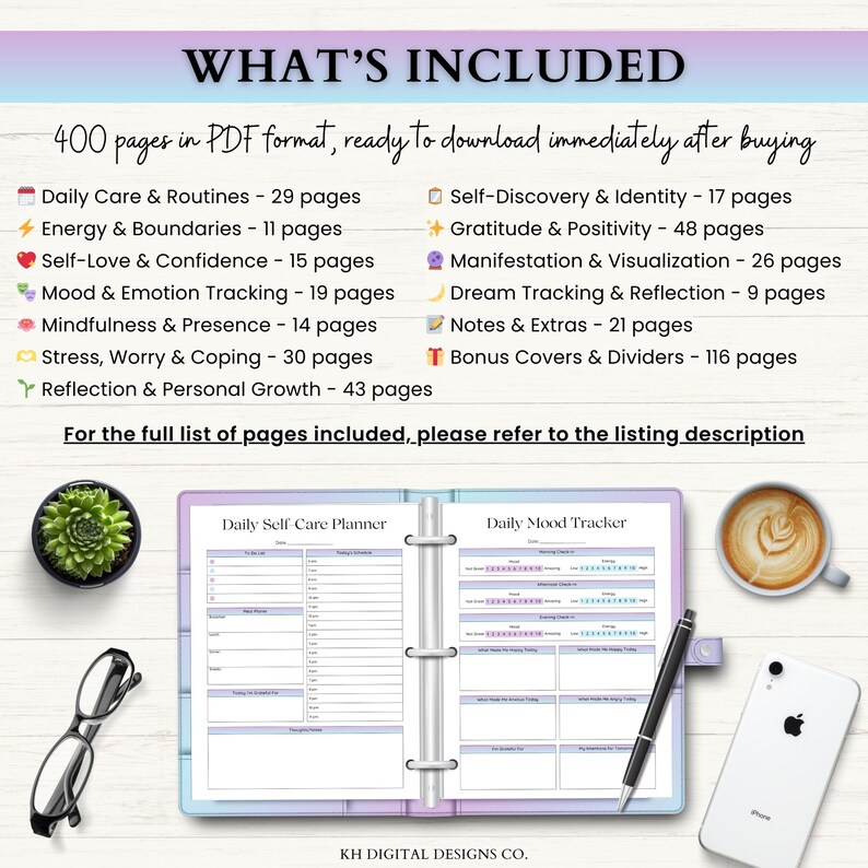 Self Care Planner Printable Bundle | ADHD Mental Health Journal | Anxiety Tracker | Healing & Wellbeing Journal | PDF | Blue Purple imagen 9