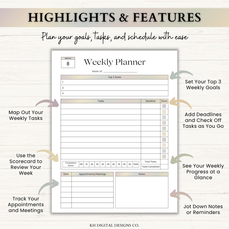 12 Week Planner Printable: Goal-Focused Planning System for Weekly Routines & Daily Progress (PDF) – Boho imagen 4