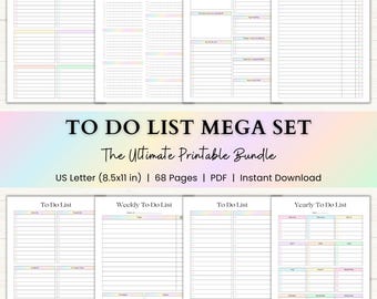 To Do List Printable Bundle | Daily & Weekly Task Lists | ADHD Productivity Planner | PDF | Rainbow