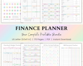 Finance Planner Printable | Adhd Budget Binder | Debt Payoff Tracker | Savings Challenge | Monthly Bill Organizer | PDF | Rainbow