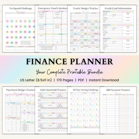 Finance Planner Printable | Adhd Budget Binder | Debt Payoff Tracker | Savings Challenge | Monthly Bill Organizer | PDF | Rainbow