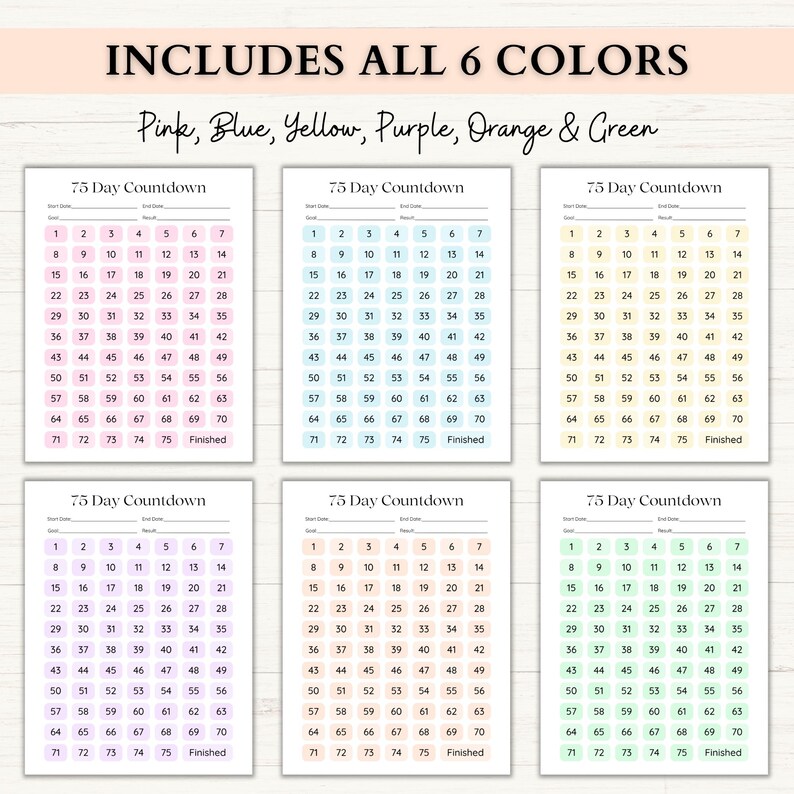 75 Day Challenge Printable Bundle: Workout Planner, ADHD Habit Tracker, Weight Loss Journal, 75 Soft + Medium Challenge (PDF) – 6 Colors image 12
