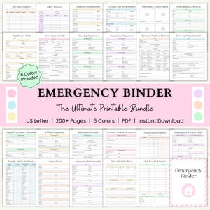 Carpeta de emergencia imprimible / Planificador de fin de vida / Carpeta de supervivencia del hogar / Planificador de emergencia familiar / Carpeta de situaciones hipotéticas / PDF / 6 colores