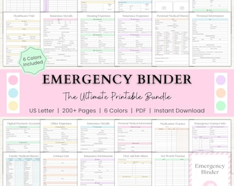 Carpeta de emergencia imprimible / Planificador de fin de vida / Carpeta de supervivencia del hogar / Planificador de emergencia familiar / Carpeta de situaciones hipotéticas / PDF / 6 colores