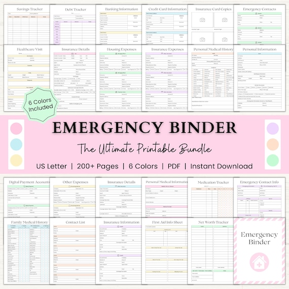 Emergency Binder Printable | End of Life Planner | Household Survival Binder | Family Emergency Planner | What If Binder | PDF | 6 Colors