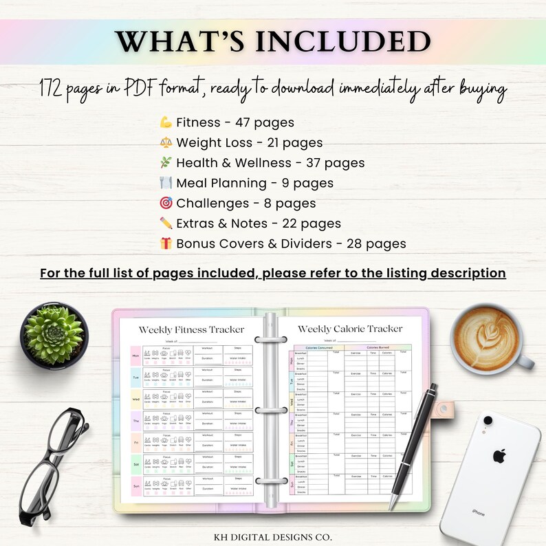 Fitness Planner Printable | Weight Loss Journal | Weekly Gym Tracker | Exercise & Nutrition Log | Adhd Wellness Planner | PDF | Rainbow image 7
