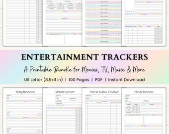 Entertainment Tracker Printable Bundle | Movie, TV & Music Review Journal | Podcast Tracker | PDF | Rainbow