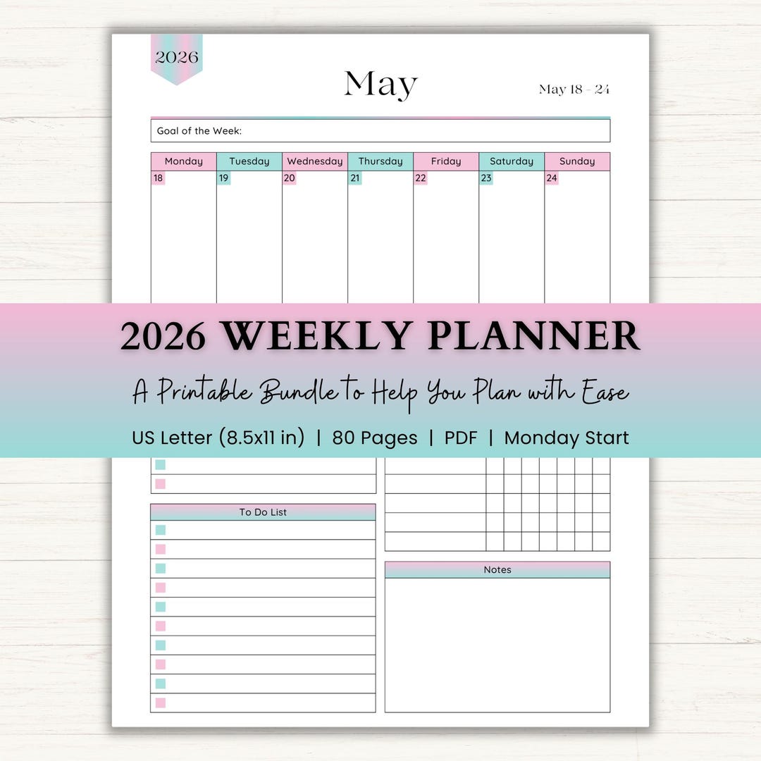 2026 Weekly Planner Printable: Weekly Schedule, Task Tracker