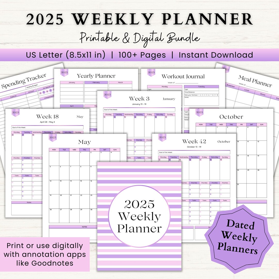 2025 Dated Weekly Planner Printable Adhd Digital Planner Week on One