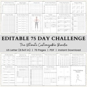 Editable 75 Day Challenge Planner | 75 Soft Printable | 75 Medium Tracker Template | Fitness Planner | Weight Loss Journal | Workout Tracker