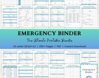 Emergency Binder Printable | End of Life Planner | Household Family Organizer | Survival Binder | Disaster Planner | PDF | Blue Green