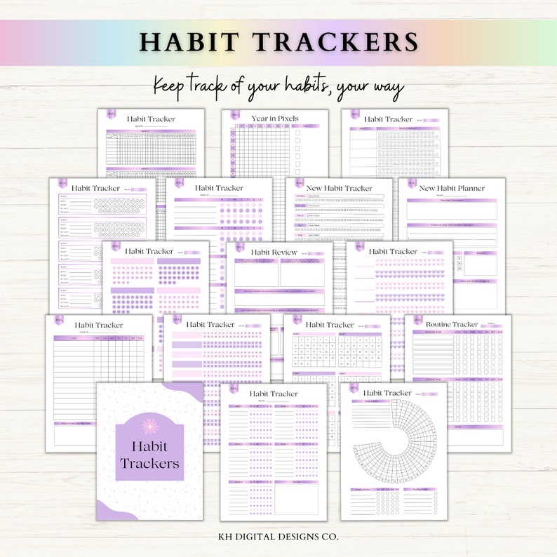 2024 Habit Tracker Printable Bundle Daily, Weekly, Monthly, Yearly