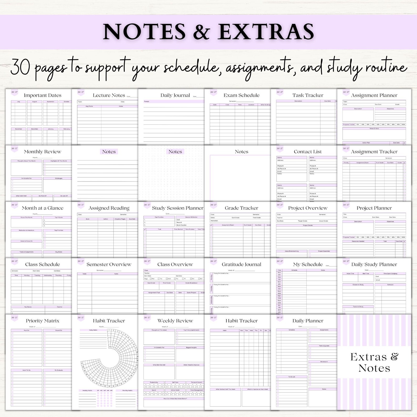 2026-2027 Academic Planner Printable | Dated Weekly Planner for High ...