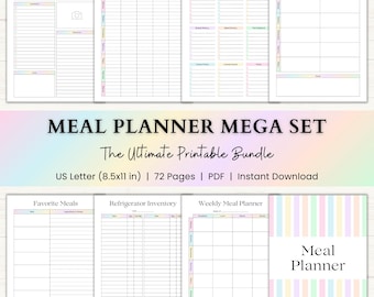 Meal Planner Printable Bundle | Weekly & Monthly Meal Planning System | Grocery Lists, Kitchen Inventory | PDF | Rainbow