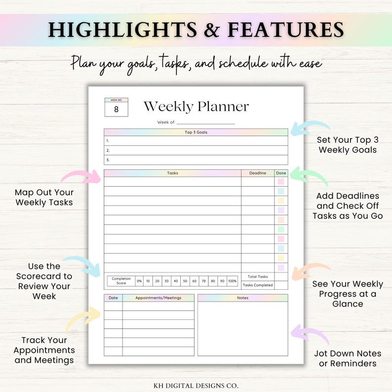 12 Week Planner Printable: Accomplish More in 12 Weeks Than Most Do in a Year (PDF) – Rainbow image 4