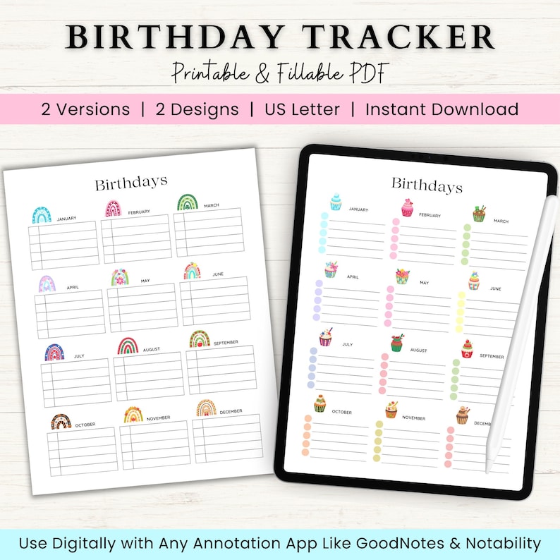 Editable Birthday Tracker Template Birthday Planner Printable