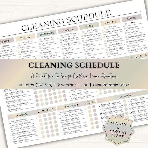 Editable Cleaning Schedule | Adult Chore Chart & Cleaning Checklist | Weekly Cleaning Planner | Printable PDF | Boho