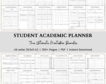 Student Academic Planner Printable | All-in-One College Planner System | Class Schedule, Assignment Tracker | PDF | Gray