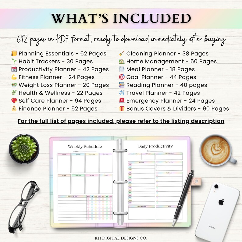 Ultimate Life Planner Printable Bundle – ADHD Productivity, Habit & Self-Care Organizer | Household, Travel and Emergency Tools | Rainbow imagem 10