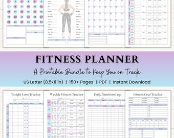 Fitness Planner Printable | Weight Loss Journal | Weekly Gym Tracker | Adhd Workout Log | Food & Calorie Journal | PDF | Blue Purple