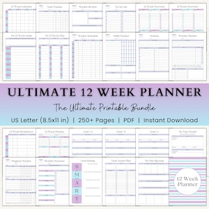 12 Week Planner Printable | Adhd Productivity Planner | Goal Setting Journal | Quarterly Planner | Weekly Task Manager | Goal Tracker | PDF
