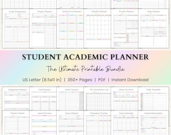 Student Academic Planner Printable | All-in-One Student Planner System | Assignment Tracker, Study Planner | PDF | Rainbow