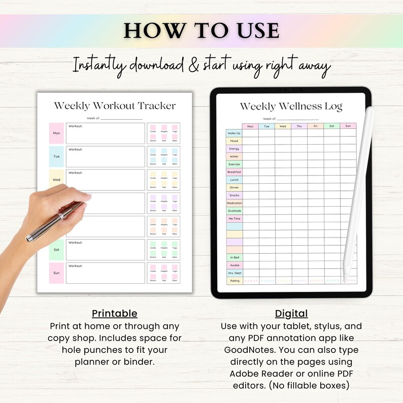 Fitness Planner Printable | Weight Loss Journal | Weekly Gym Tracker | Exercise & Nutrition Log | Adhd Wellness Planner | PDF | Rainbow image 6
