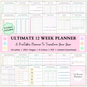 12 Week Planner Printable: Build Momentum & Achieve More in 12 Weeks with Focused Weekly Planning (PDF) – 6 Colors