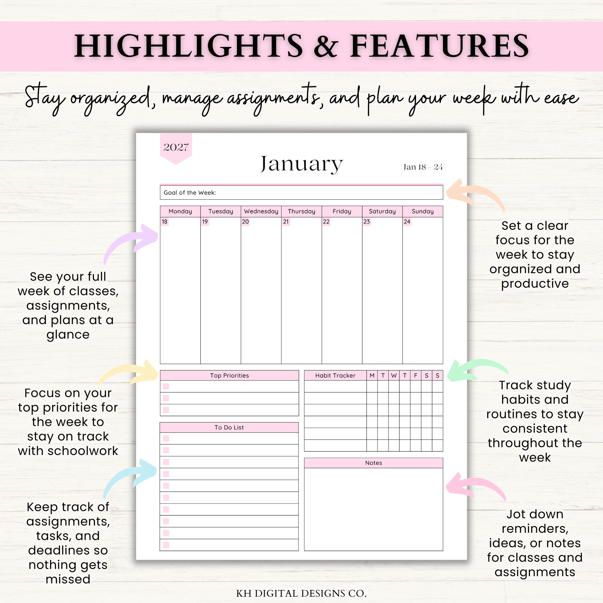 2026-2027 Academic Planner Printable | Dated Weekly Planner for High ...