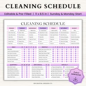 Editable Cleaning Schedule | Adult Chore Chart | Cleaning Planner | Adhd Cleaning Checklist | Cleaning Chart Template | Household Chore List