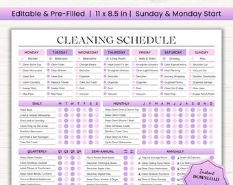 Editable Cleaning Schedule | Adult Chore Chart | Cleaning Planner | Adhd Cleaning Checklist | Cleaning Chart Template | Household Chore List